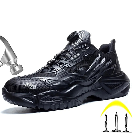 New Safety Work Shoes Black Style Rotary Button