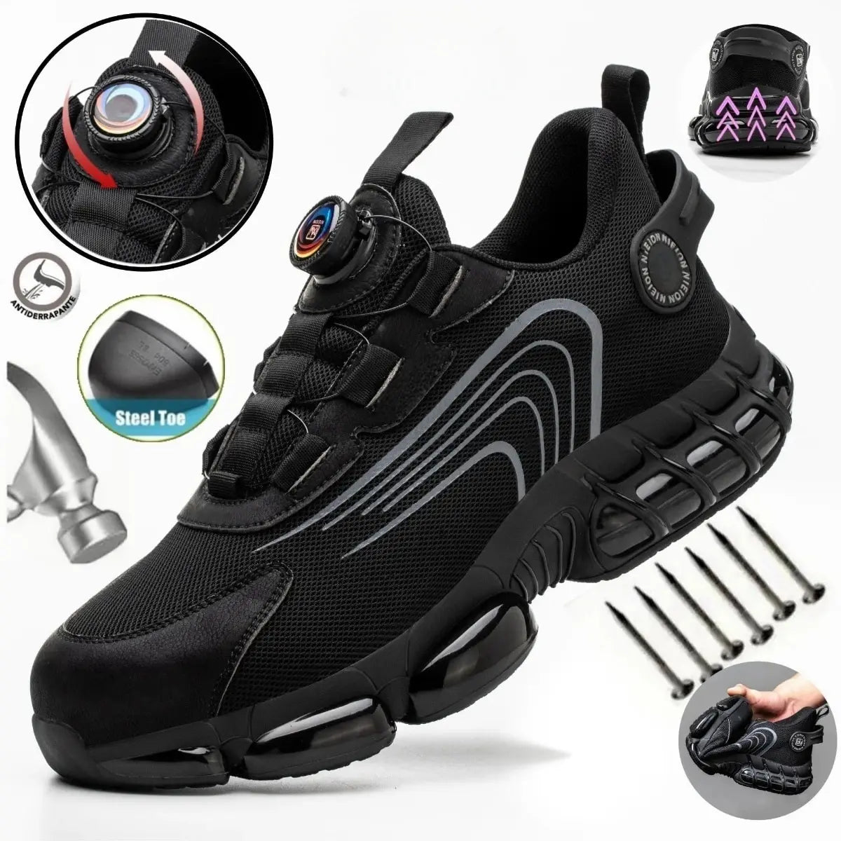 New Indestructible Rotating Button Work Sneakers Safety Shoes