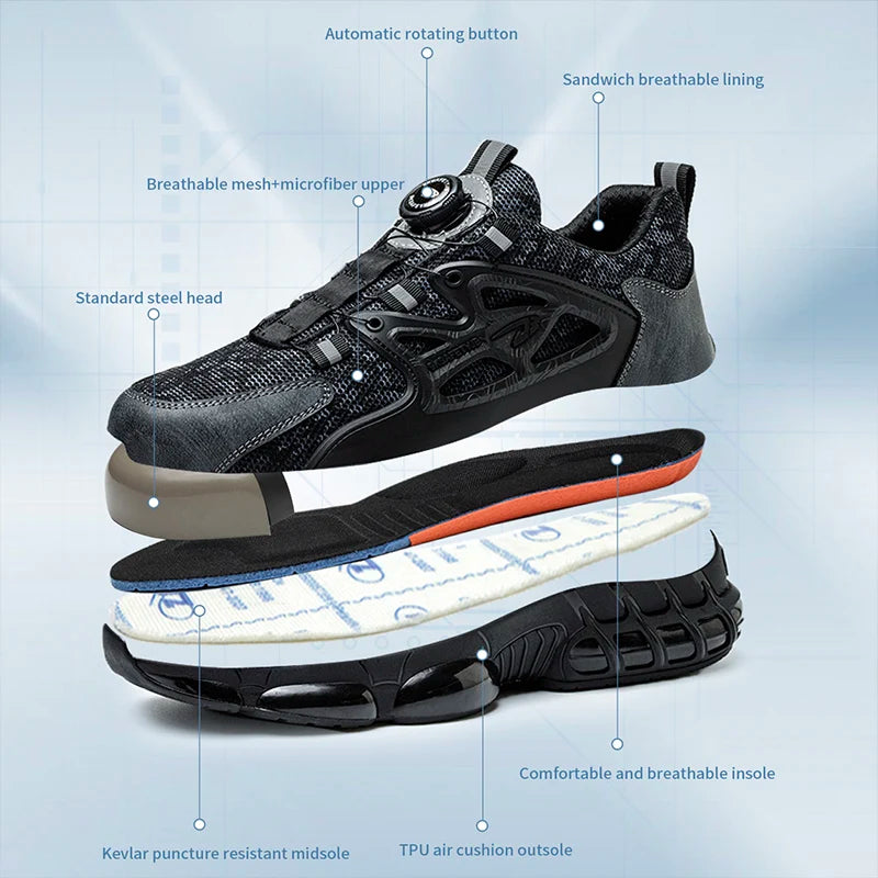 New Indestructible Rotating Button Work Sneakers Safety Shoes