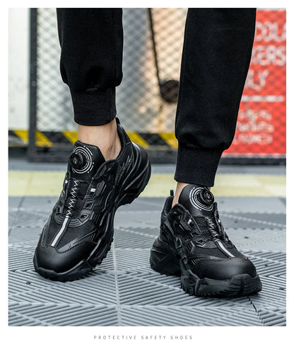 New Safety Work Shoes Black Style Rotary Button