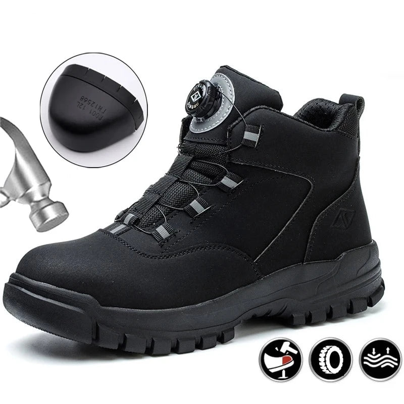 Rotating Button Shoes Work Boots Steel Toe Puncture-Proof Waterproof