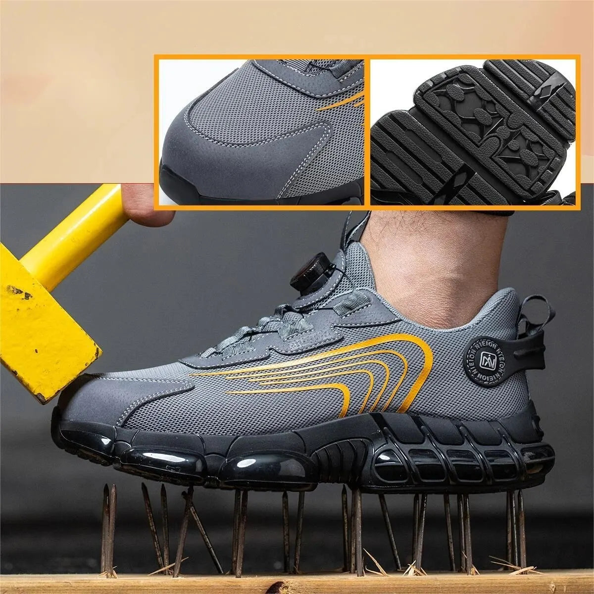 Black & Grey Rotary Buckle Work Sneakers Protective Safety Steel Toe Shoes