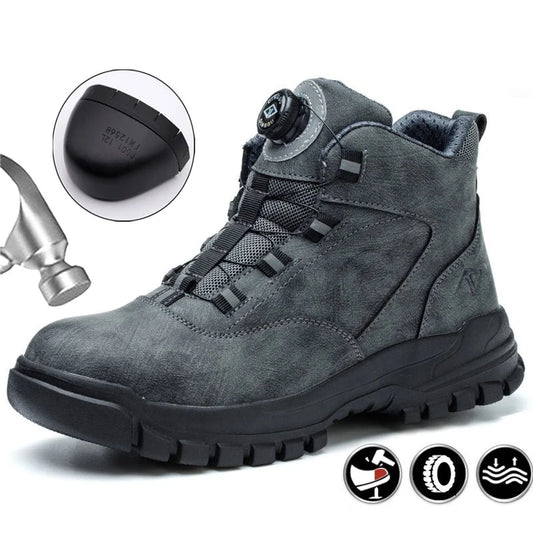 Rotating Button Shoes Work Boots Steel Toe Puncture-Proof Waterproof