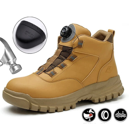 Rotating Button Shoes Work Boots Steel Toe Puncture-Proof Waterproof