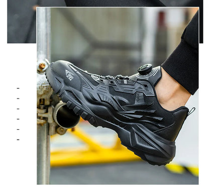 New Safety Work Shoes Black Style Rotary Button
