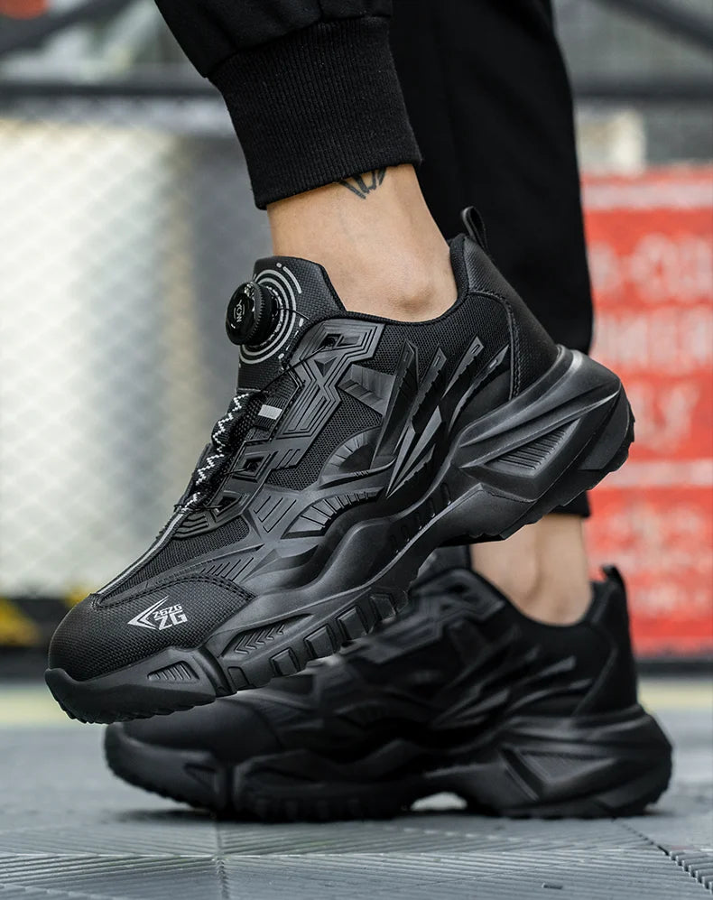 New Safety Work Shoes Black Style Rotary Button