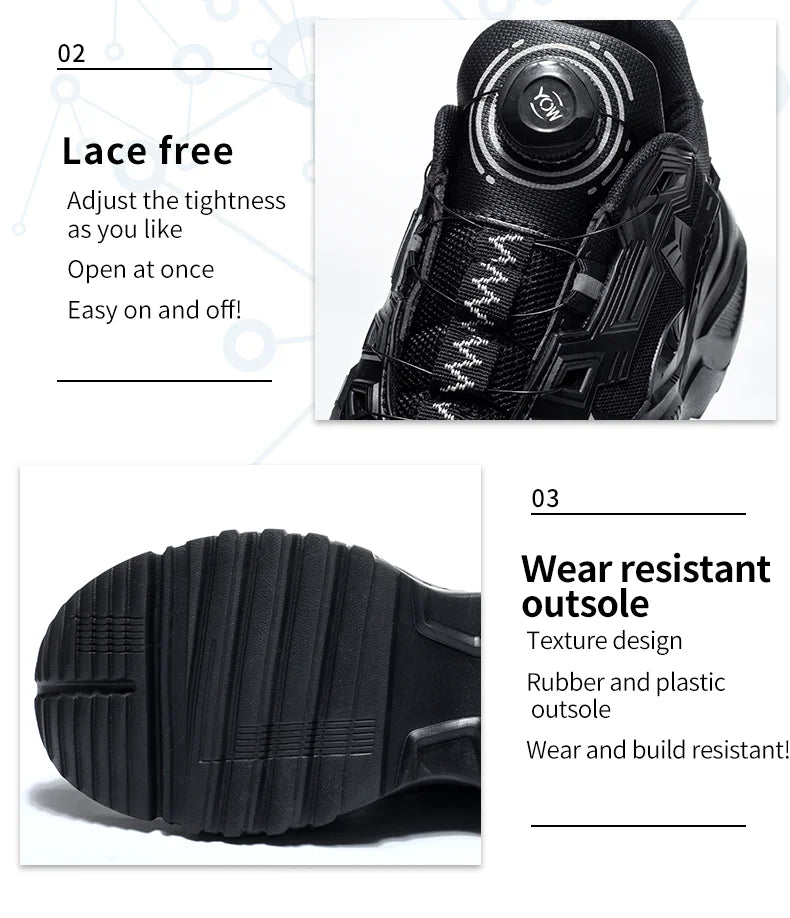 New Safety Work Shoes Black Style Rotary Button