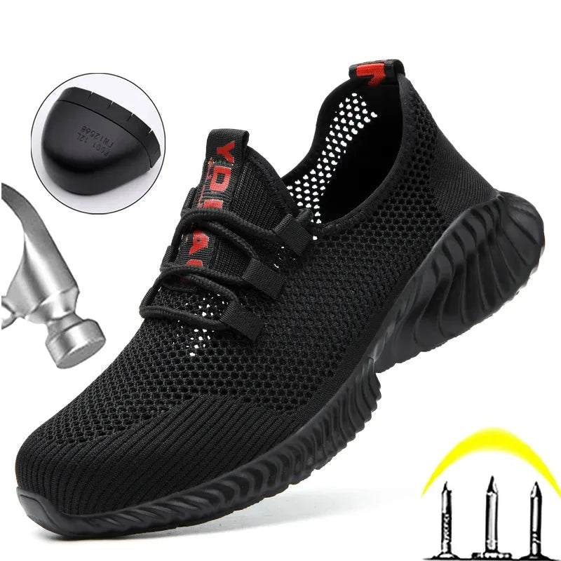 Breathable Work Sneakers Summer Safety Shoes Lightweight Steel Toe Puncture-Proof