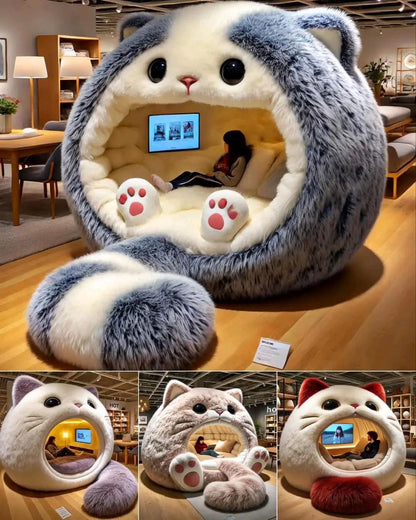 Ultimate Cozy Cat Lounge Pod - Plush, Furry & Adorable! 🐾