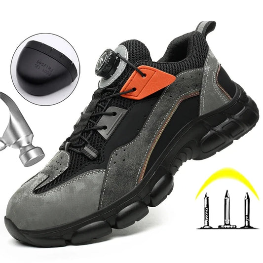 Rotating Buttons Boots Breathable Work Sneakers Men Safety Shoes Puncture-Proof Indestructible Shoes Non-slip