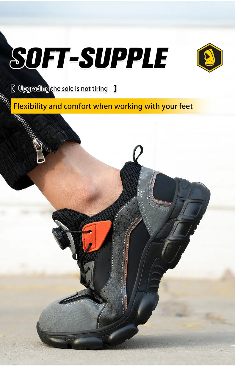 Rotating Buttons Boots Breathable Work Sneakers Men Safety Shoes Puncture-Proof Indestructible Shoes Non-slip