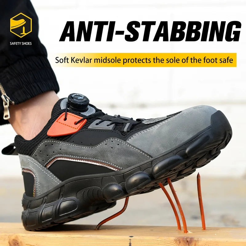 Rotating Buttons Boots Breathable Work Sneakers Men Safety Shoes Puncture-Proof Indestructible Shoes Non-slip