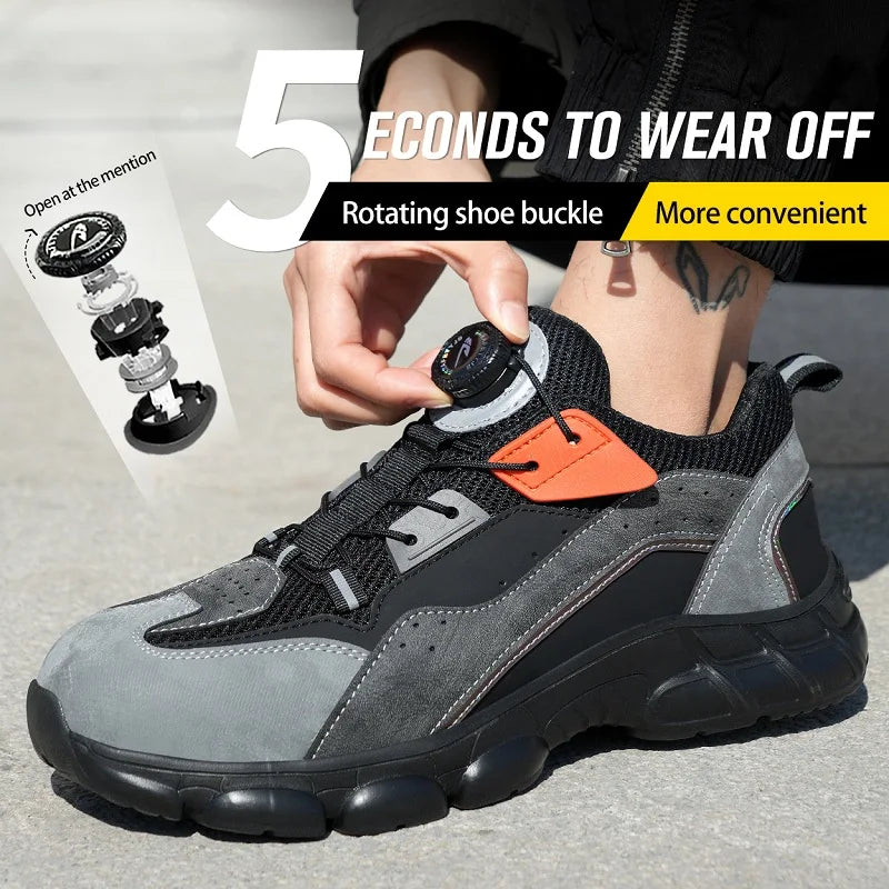 Rotating Buttons Boots Breathable Work Sneakers Men Safety Shoes Puncture-Proof Indestructible Shoes Non-slip