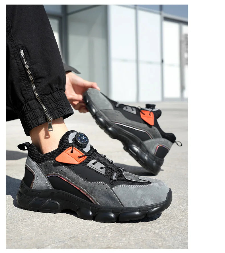 Rotating Buttons Boots Breathable Work Sneakers Men Safety Shoes Puncture-Proof Indestructible Shoes Non-slip