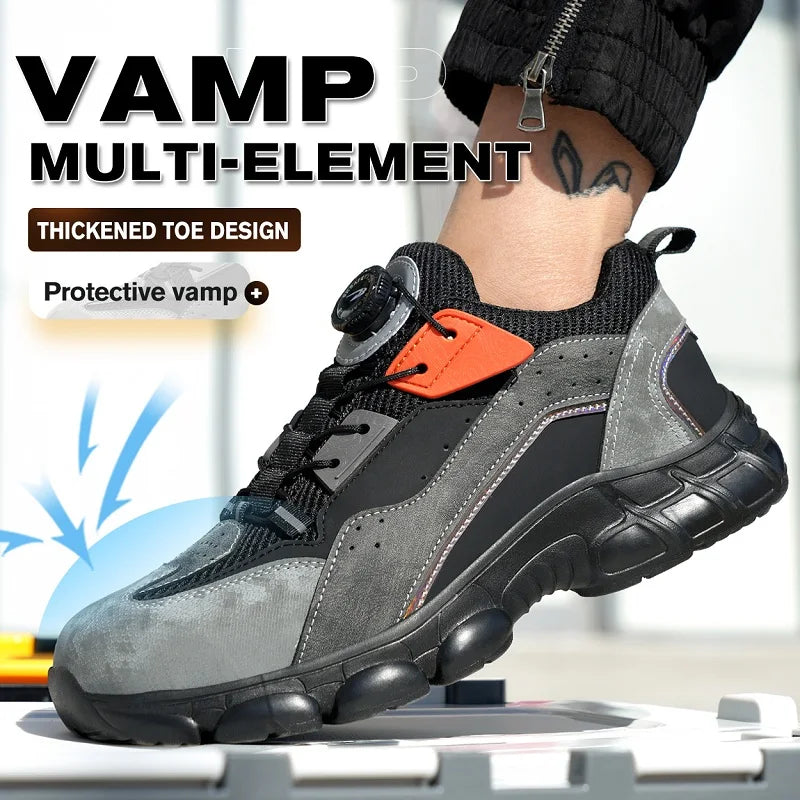 Rotating Buttons Boots Breathable Work Sneakers Men Safety Shoes Puncture-Proof Indestructible Shoes Non-slip