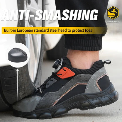 Rotating Buttons Boots Breathable Work Sneakers Men Safety Shoes Puncture-Proof Indestructible Shoes Non-slip