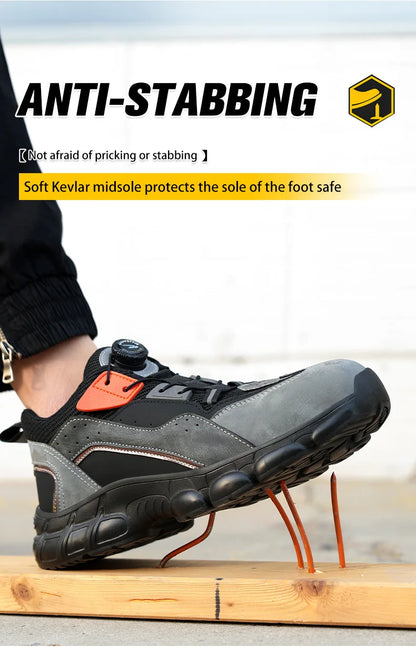 Rotating Buttons Boots Breathable Work Sneakers Men Safety Shoes Puncture-Proof Indestructible Shoes Non-slip