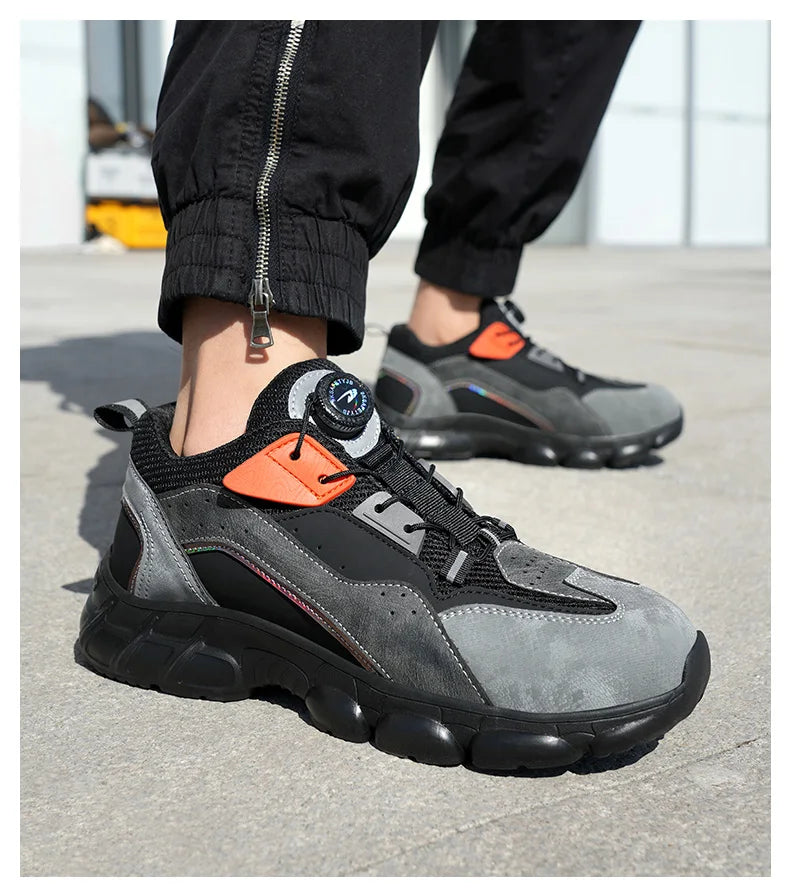 Rotating Buttons Boots Breathable Work Sneakers Men Safety Shoes Puncture-Proof Indestructible Shoes Non-slip