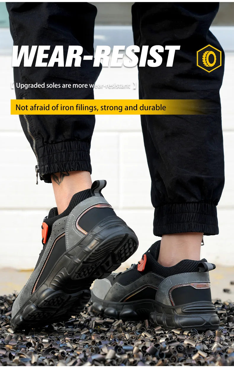 Rotating Buttons Boots Breathable Work Sneakers Men Safety Shoes Puncture-Proof Indestructible Shoes Non-slip